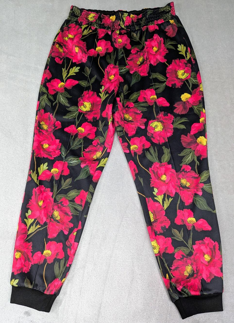 Alice + Olivia Jogger Pants Womens 14 Black Floral Satin Elastic Waist Lined